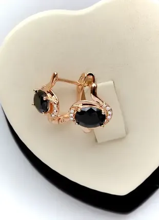 Серьги xuping m&l с черными цирконами (медицинское золото)