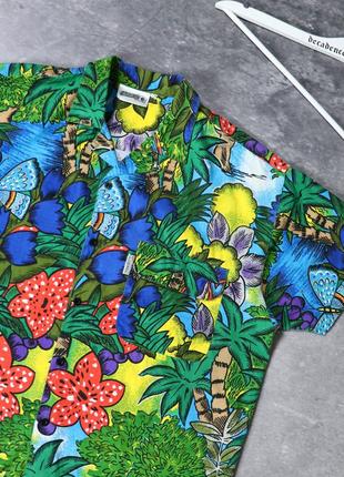 Винтажная фуллпринт гавайская оверсайз рубашка с 90х. яркая разноцветная цветы птицы пальмы. american vintage y2k серф carhartt3 фото