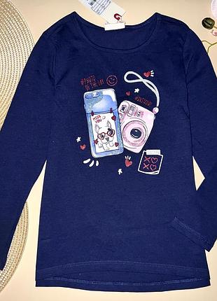 Реглан для дівчинки синього кольору, з принтом 100% котон // бренд: ovs //розмір: 128