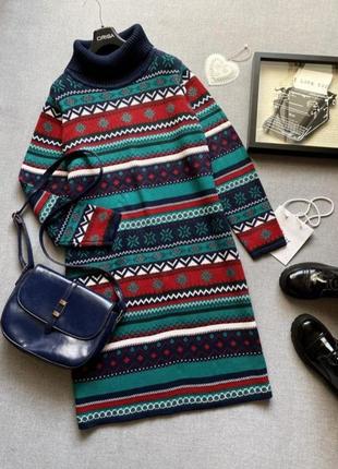 Круте в'язане плаття светр, з горлом, з візерунками, bpc collection, синє, зелене, міді, сукня,трикотажне,2 фото