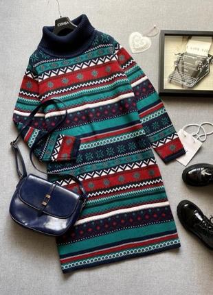 Круте в'язане плаття светр, з горлом, з візерунками, bpc collection, синє, зелене, міді, сукня,трикотажне,1 фото