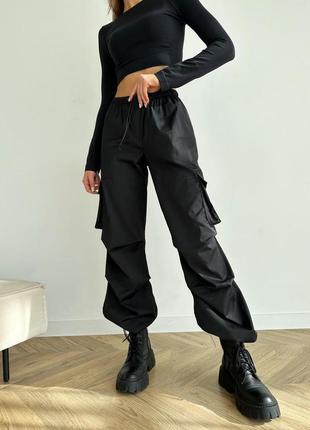 Трендовые женские брюки-парашуты карго из коттона1 фото