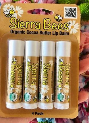 Sierra bees органические бальзамы для губ с ароматом масло какао 4 шт в упаковке, по 4,25 г.