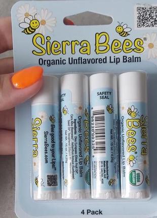 Sierra bees органічні бальзами для губ без ароматизаторів 4 шт. в упаковці, по 4,25 г