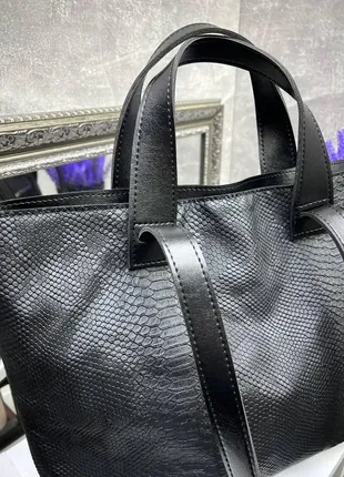 Черная - фурнитура серебро - экокожа под рептилию - вместительная сумка. дорогой турецкий материал7 фото