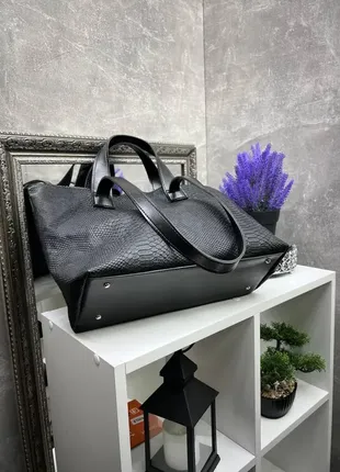 Черная - фурнитура серебро - экокожа под рептилию - вместительная сумка. дорогой турецкий материал4 фото