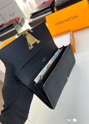 Шкіряний чорний гаманець louis vuitton, луї вітон шкіра7 фото