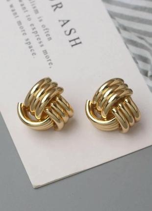 Бижутерия серьги узелки в винтажном стиле золотистые массивные шарики нарядные