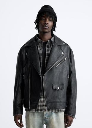 Косуха zara (m,l) faux leather jacket оригінал кожаная куртка3 фото