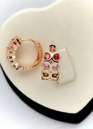 Серьги с разноцветными кристаллами xuping m&l (медицинское золото)
