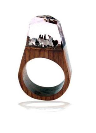 Оригинальное кольцо деревянное дерево с эпоксидной смолой