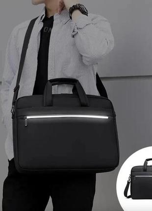 Сумка чехол портфель для ноутбука 15.6 дюймов с длинным ремешком с креплением на чемодан черный1 фото