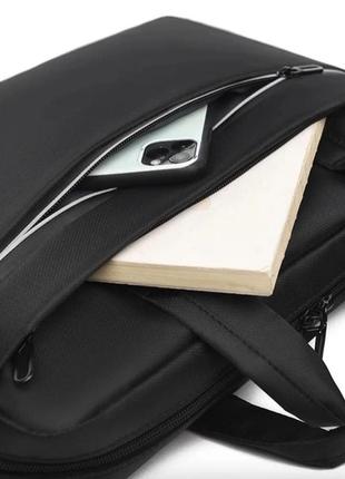 Сумка чехол портфель для ноутбука 15.6 дюймов с длинным ремешком с креплением на чемодан черный3 фото