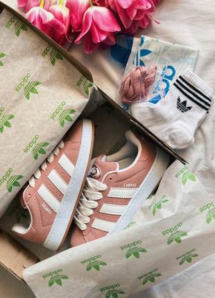 Красивые женские кроссовки adidas campus 00s pink white пудровые4 фото