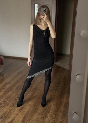Черное платье секси серое с блестками, размер м сарафан нарядный  новогоднее
