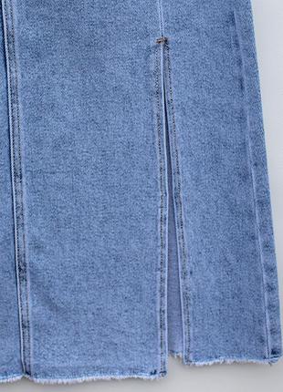 Самая модная длинная джинсовая юбка миди-макси голубого цвета4 фото