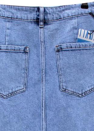 Самая модная длинная джинсовая юбка миди-макси голубого цвета3 фото