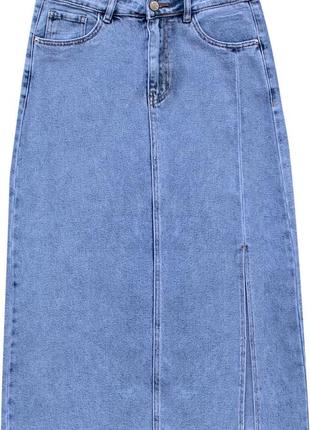 Самая модная длинная джинсовая юбка миди-макси голубого цвета6 фото