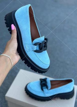 Жіночі замшеві туфлі голубі, стильні туфлі на зручній підошві, багато кольорів, розмір 36-411 фото