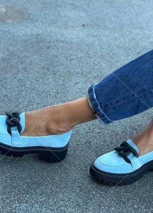 Жіночі замшеві туфлі голубі, стильні туфлі на зручній підошві, багато кольорів, розмір 36-413 фото