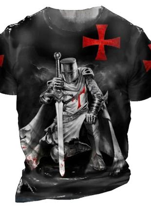 Футболка 3d печать фирменная мужская футболка с принтом крестоносец рыцарь тамплиер термо дышащая летняя l
