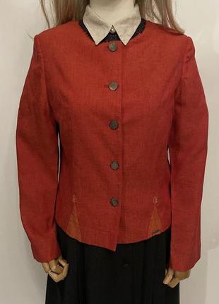 Австрія вінтажних лляний жакет піджак кардиган з льону яскравого кольору з вишивкою етно стиль етнічний одяг7 фото