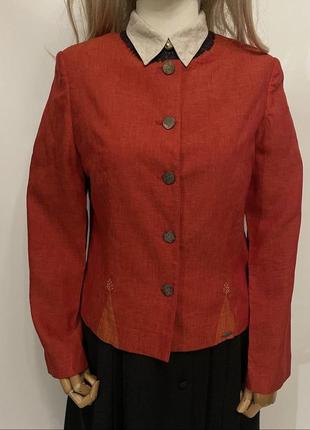 Австрія вінтажних лляний жакет піджак кардиган з льону яскравого кольору з вишивкою етно стиль етнічний одяг9 фото