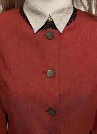 Австрія вінтажних лляний жакет піджак кардиган з льону яскравого кольору з вишивкою етно стиль етнічний одяг6 фото