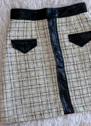 Твидовая юбка river island с кожаными вставками