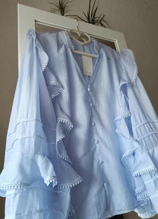 Блуза с воланами голубая от reserved, рубашка с объемными рукавами в виде zara5 фото
