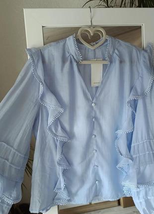 Блуза с воланами голубая от reserved, рубашка с объемными рукавами в виде zara4 фото