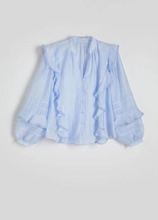 Блуза с воланами голубая от reserved, рубашка с объемными рукавами в виде zara6 фото