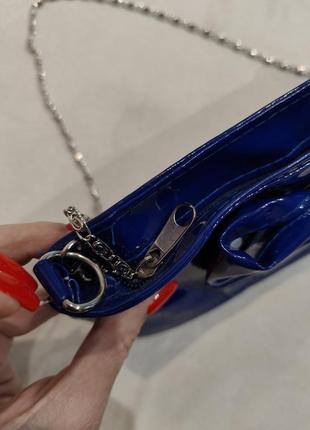 Синяя лаковая сумка сумочка кошелек клатч бант3 фото