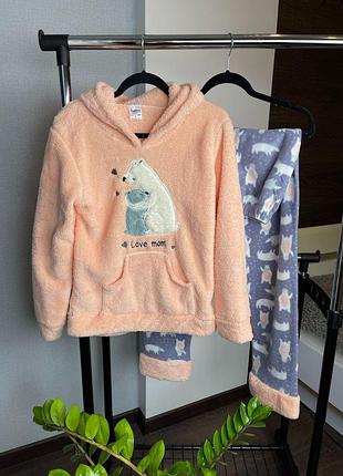 Жіноча тепла піжама кофта та штани фліс махра туреччина для дому