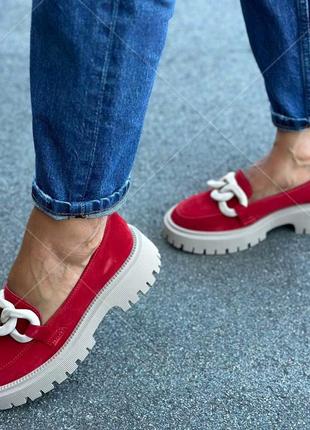 Жіночі замшеві туфлі червоні, стильні туфлі на зручній підошві, багато кольорів, розмір 36-414 фото