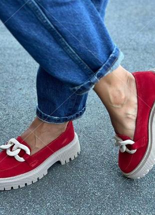 Жіночі замшеві туфлі червоні, стильні туфлі на зручній підошві, багато кольорів, розмір 36-416 фото