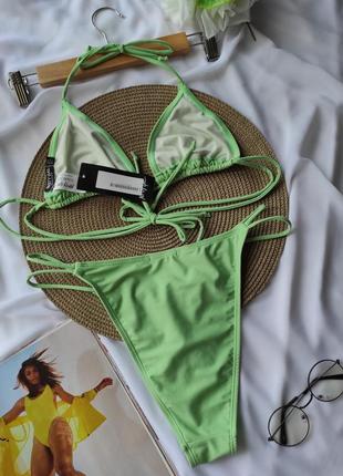 Тренд нежный купальник раздельный цвет зелено- ментол треугольные чашки и плавки бикини3 фото