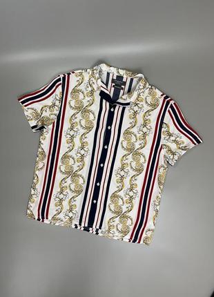 Стильная белая гавайка primark с принтом, цветная, примарк, тенниска, шведка, рубашка короткий рукав, вискоза, летняя, пляжная, с принтом, нарядная2 фото