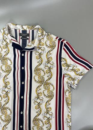 Стильная белая гавайка primark с принтом, цветная, примарк, тенниска, шведка, рубашка короткий рукав, вискоза, летняя, пляжная, с принтом, нарядная