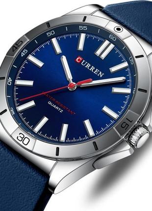 Чоловічий кварцовий наручний годинник curren 8449 silver-blue2 фото