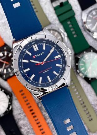 Чоловічий кварцовий наручний годинник curren 8449 silver-blue4 фото