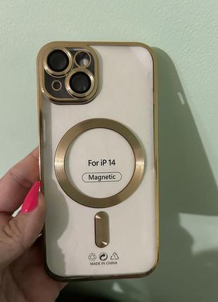 Защитный чехол shining with magsafe camera protection для iphone 14 (6,1") золотой