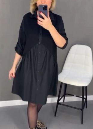 Платье короткое чёрное однотонное на длинный рукав на пуговицах качественное стильное трендовое2 фото