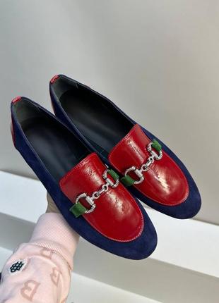 Эксклюзивные туфли лоферы из натуральной итальянской кожи и замши женские