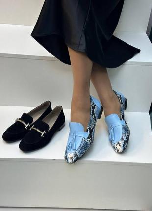 Эксклюзивные туфли лоферы из натуральной итальянской кожи и замши женские7 фото