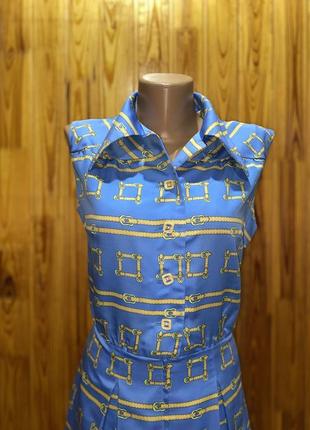 Голубое винтажное миди платье,принт,неон,острый воротник(018)3 фото