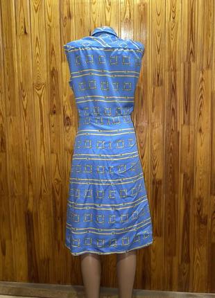 Голубое винтажное миди платье,принт,неон,острый воротник(018)4 фото