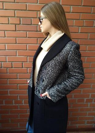 Пальто прямое демисезон зима шерсть мех песец колор блок