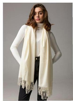 Розпродаж, шарф жіночий, кашеміровий, теплий, зимовий, 180 х 70 см, колір молочно-білий