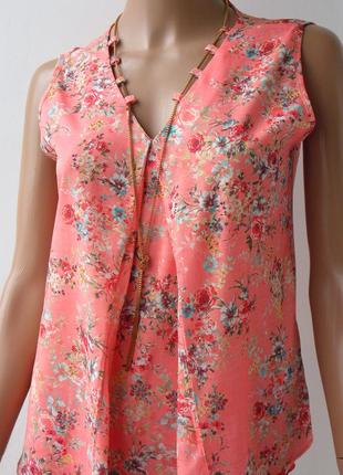 Красивая персиковая блуза в цветочек 42-44 размеры (36-38 евроразмеры)3 фото